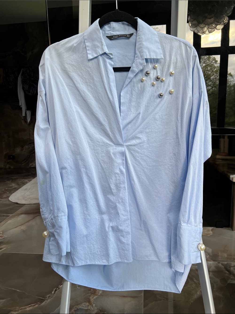 Zara Woman Pale Blue Collared Shirt
